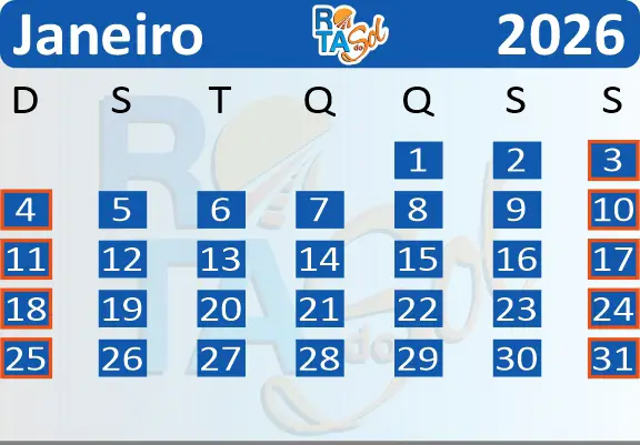 Calendário Trem Janeiro 2026