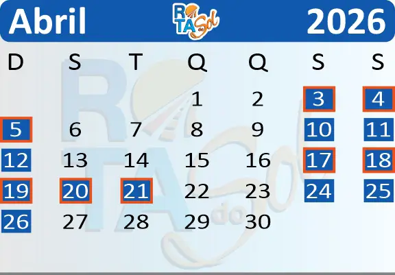Calendário Trem Abril 2026