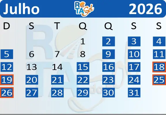 Calendário Trem Julho 2026