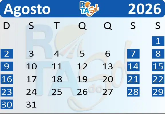 Calendário Trem Agosto 2026