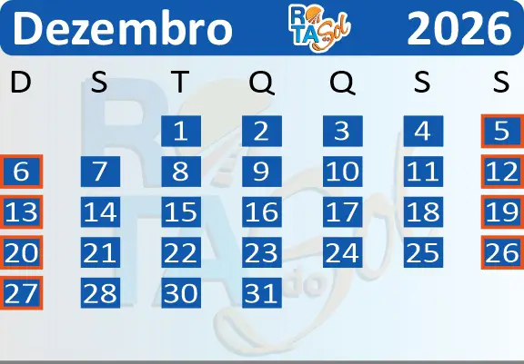 Calendário Trem Dezembro 2026